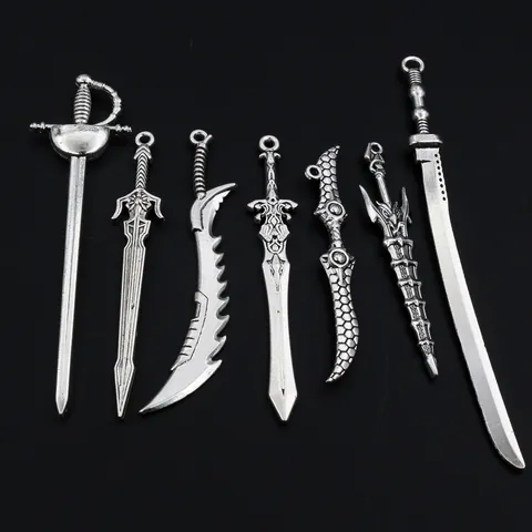 Antique Silver Alloy Sword Dagger Pendants For DIY Jewelry Making Gothic Fantasy Weapon Charms For Necklace Bracelet Keychains Accessory