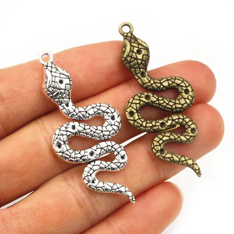 Retro Zinc Alloy Snake Pendant Charms For DIY Necklace Bracelet Keychain Making Antique Silver Bronze S-Shape Animal Accessory