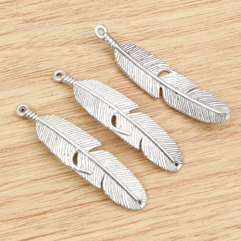 Vintage Zinc Alloy Feather Pendants For DIY Necklace Bracelet Making Antique Silver Bronze Metal Leaf Charms Jewelry Accessories