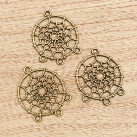 Antique Silver Bronze Alloy Dreamcatcher Pendant Connector Circular Mesh Charms For DIY Jewelry Making Necklace Earrings