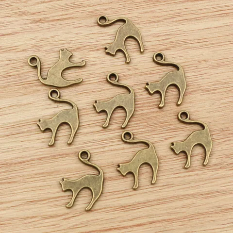 Vintage Cat Silhouette Alloy Pendants Antique Silver Bronze Animal Charms For DIY Jewelry Making Necklace Bracelet Accessory