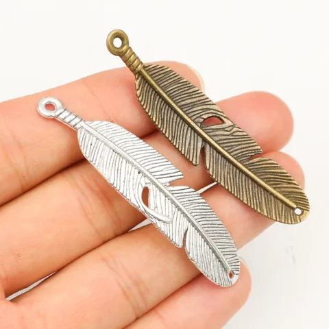 Vintage Zinc Alloy Feather Pendants For DIY Necklace Bracelet Making Antique Silver Bronze Metal Leaf Charms Jewelry Accessories