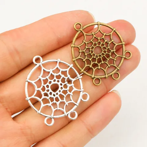 Antique Silver Bronze Alloy Dreamcatcher Pendant Connector Circular Mesh Charms For DIY Jewelry Making Necklace Earrings