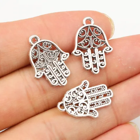 Antique Silver Alloy Hollow Out Hamsa Hand Of Fatima Pendant Charms For DIY Jewelry Making Necklace Bracelet Accessories