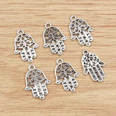 Antique Silver Alloy Hollow Out Hamsa Hand Of Fatima Pendant Charms For DIY Jewelry Making Necklace Bracelet Accessories