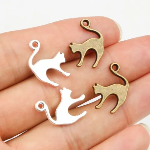 Vintage Cat Silhouette Alloy Pendants Antique Silver Bronze Animal Charms For DIY Jewelry Making Necklace Bracelet Accessory