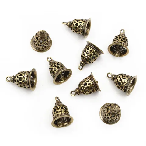 Vintage Brass 3D Hollow Bell Charms Pendants For DIY Jewelry Findings Making Necklace Bracelet Craft Accessories Ancient Silver Bronze