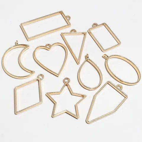 DIY Jewelry Making Zinc Alloy Open Bezel Pendants Hollow Frame Geometric Heart Star Moon Shapes For Resin Crafts Gold