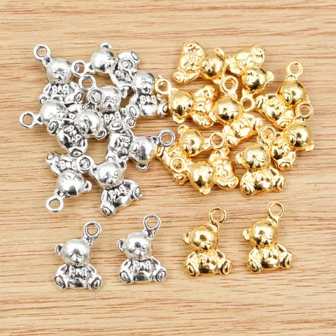 3D Bear Alloy Charms For DIY Jewelry Making Bowtie Design Antique Silver Gold Vintage Style Animal Pendants For Necklace