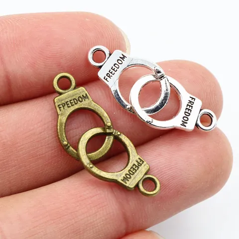Vintage Zinc Alloy Handcuff Pendants With Freedom Letter Engraved For DIY Jewelry Making Necklaces Bracelets Connectors Antique Silver Bronze Accessories