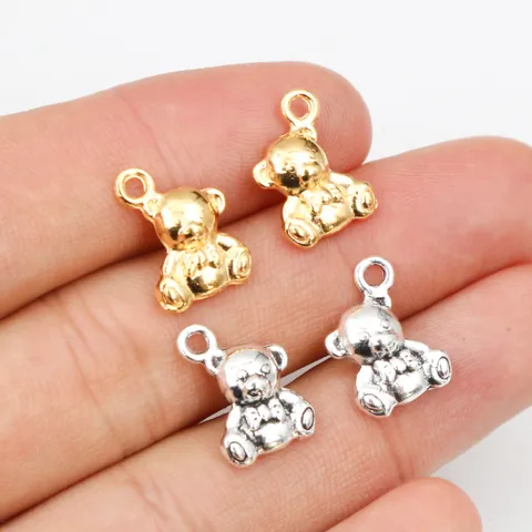 3D Bear Alloy Charms For DIY Jewelry Making Bowtie Design Antique Silver Gold Vintage Style Animal Pendants For Necklace