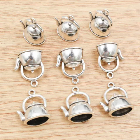 Vintage Antique Silver Alloy 3D Teapot Pendants For DIY Jewelry Making Bracelet Necklace Hanging Accessories