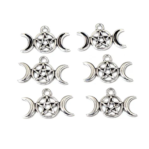 Antique Silver Zinc Alloy Triple Moon Pentagram Pendant Mystical Wiccan Pagan Goddess Charms For DIY Jewelry Making Necklace Bracelet