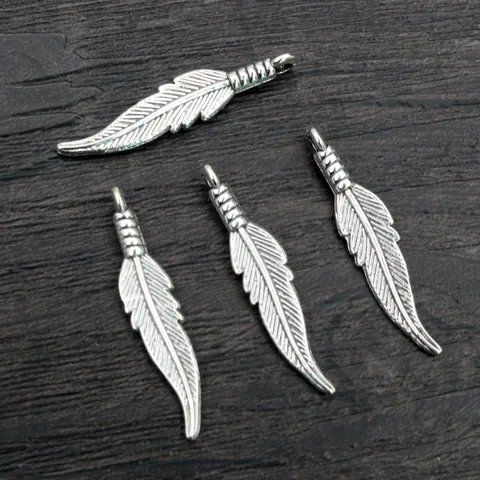 Vintage Zinc Alloy Feather Pendants For DIY Jewelry Making Antique Silver Bronze KC Gold Plated Necklace Bracelet Charms