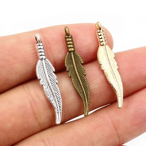 Vintage Zinc Alloy Feather Pendants For DIY Jewelry Making Antique Silver Bronze KC Gold Plated Necklace Bracelet Charms