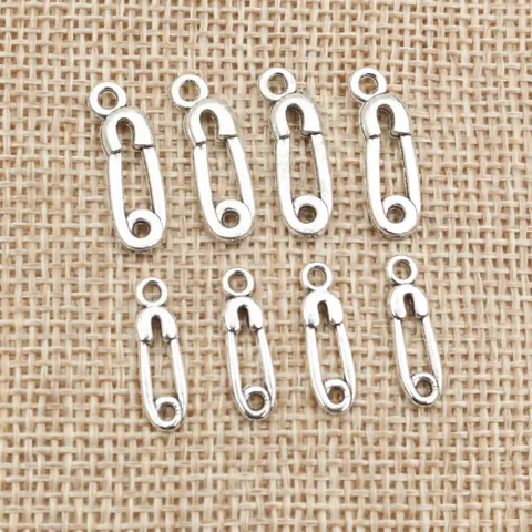 Vintage Antique Silver Zinc Alloy Safety Pin Shape Charms Pendants DIY Jewelry Making Finding Accessories For Necklace Bracelet
