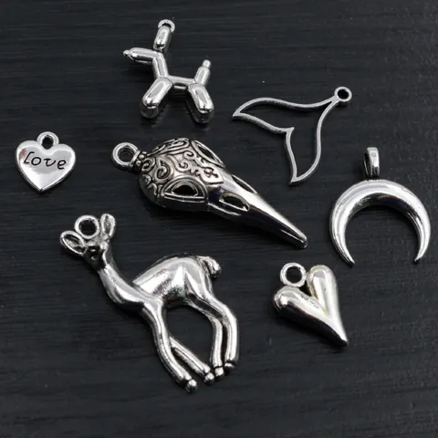 Vintage Antique Silver Alloy Pendants Charms Heart Deer Balloon Dog Moon Fish Tail For DIY Necklace Bracelet Jewelry Making Accessories