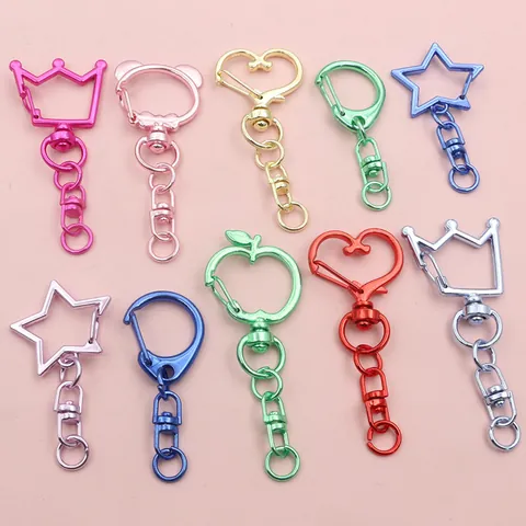 Crochets de Porte-clés à Fermoir Mousqueton en Alliage de Zinc Coloré pour la Fabrication de Bijoux DIY Cœur Étoile Pomme Couronne Ours