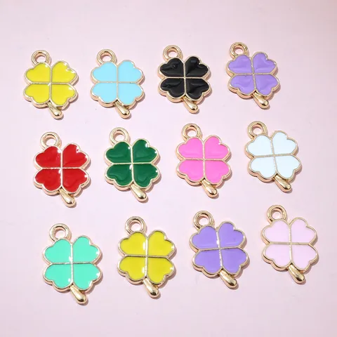 Trèfle à Quatre Feuilles en Alliage de Zinc Émaillé Accessoires de Fabrication de Bijoux DIY Pendentifs Trèfle Plaqués Or