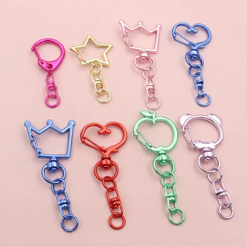 Crochets de Porte-clés à Fermoir Mousqueton en Alliage de Zinc Coloré pour la Fabrication de Bijoux DIY Cœur Étoile Pomme Couronne Ours