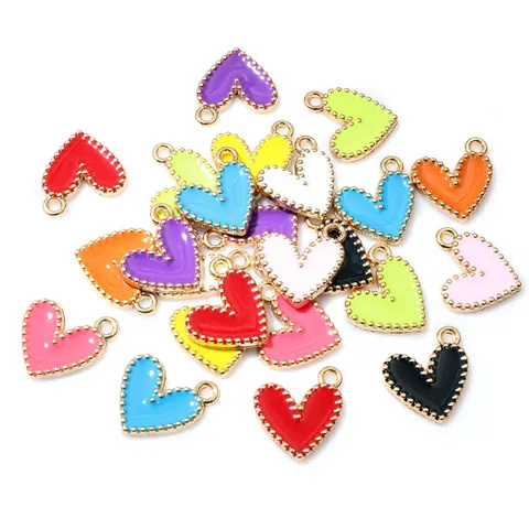 DIY Zinc Alloy Enamel Heart Charms For Jewelry Making Colorful Drip Oil Heart Pendants With Beaded Edge Handmade Accessories