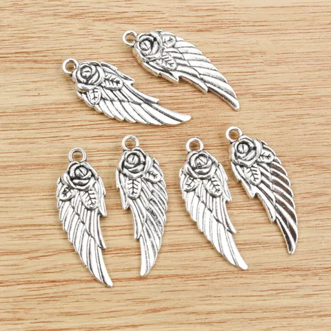 Ciondoli in Lega di Argento Antico a Forma di Rosa e Ala Piuma per Accessori Fai da Te Collana Bracciale Gioielli