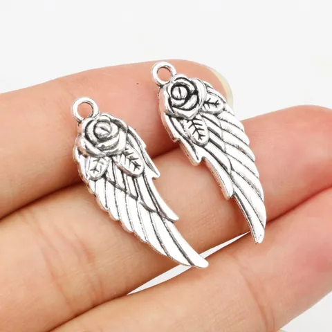Ciondoli in Lega di Argento Antico a Forma di Rosa e Ala Piuma per Accessori Fai da Te Collana Bracciale Gioielli