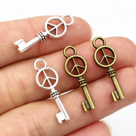 Legering Vredesteken Sleutel Vorm Hangers Voor DIY Sieraden Maken Antiek Zilver Brons Vintage Handgemaakte Accessoires