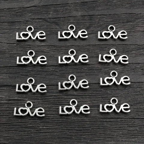 Antiek Zilver Love Woord Hartvorm Zinklegering Mini Bedels Hangers Voor DIY Sieraden Maken Ketting Armband Accessoire