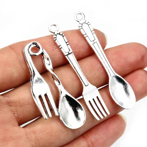 Antique Silver Alloy Tableware Pendants DIY Spoon Fork Charms For Jewelry Making Necklace Bracelet Handcraft Accessory Set