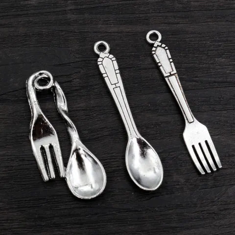 Antique Silver Alloy Tableware Pendants DIY Spoon Fork Charms For Jewelry Making Necklace Bracelet Handcraft Accessory Set