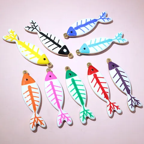 Stainless Steel Fish Bone Pendants Colorful Drip Oil Enamel Charms For DIY Jewelry Making Findings Accessories Handcrafted Materials