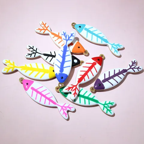 Stainless Steel Fish Bone Pendants Colorful Drip Oil Enamel Charms For DIY Jewelry Making Findings Accessories Handcrafted Materials