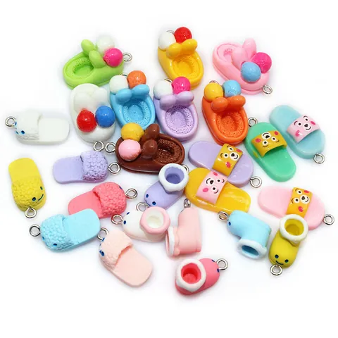 Resin Shoe Pendants For DIY Jewelry Making Colorful Cartoon Boot Slipper Charms For Necklace Keychain Bracelet Accessory