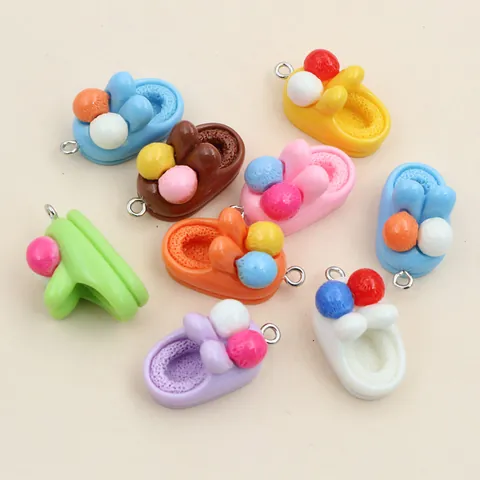 Resin Shoe Pendants For DIY Jewelry Making Colorful Cartoon Boot Slipper Charms For Necklace Keychain Bracelet Accessory