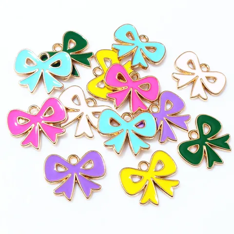 Colgantes de Lazo de Aleación de Esmalte Coloridos Dijes de Lazo de Metal en Tono Dorado Para Creación de Joyas DIY Collar Pulsera Accesorio de Artesanía
