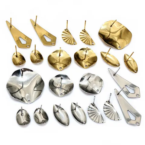 Stainless Steel Irregular Geometric Earring Stud Base With Hanging Loop For DIY Jewelry Making Gold Silver Earring Post