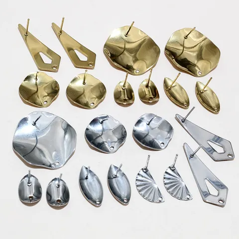 Stainless Steel Irregular Geometric Earring Stud Base With Hanging Loop For DIY Jewelry Making Gold Silver Earring Post