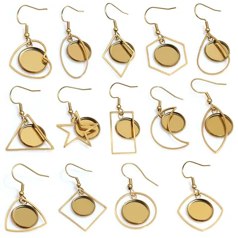 Stainless Steel Geometric Earring Hooks With Round Tray Base DIY Jewelry Making Supplies For Women Gold Silver Plated Findings