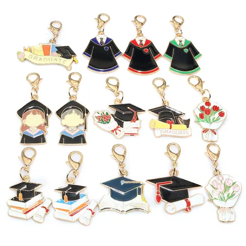Alloy Enamel Graduation Charms Graduation Cap Bachelor Gown Pendant With Lobster Clasp For DIY Jewelry Making Keychains Graduation Gifts