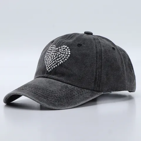 Gewassen Katoenen Honkbalpet Strass Hart Vintage Verstelbare Zonnehut Zachte Top Outdoor Trucker Pet Voor Vrouwen