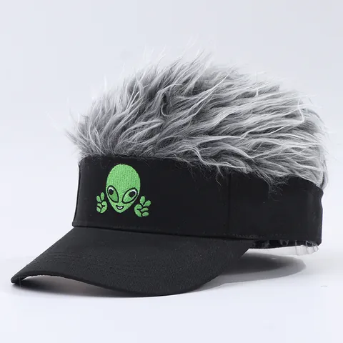 Funny Alien Embroidery Wig Visor Cap Novelty Costume Party Hip Hop Adjustable Cotton Blend Hair Sun Hat For Men Women