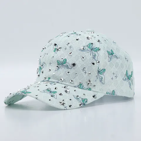 Women's Lace Butterfly Baseball Cap Rhinestone Star Rivet Sun Hat Adjustable Breathable Outdoor Fashion Summer Cap