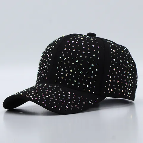 Luxury Full Shiny AB Rhinestone Baseball Cap For Women Bling Bling Cotton Sun Hat Adjustable Glitter Fashion Accessories