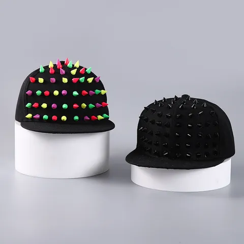 Punk Studded Baseball Cap Streetwear Snapback Hat For Men Women Cotton Blend Rivet Hip Hop Party Flat Brim Cap Adjustable Sun Hat
