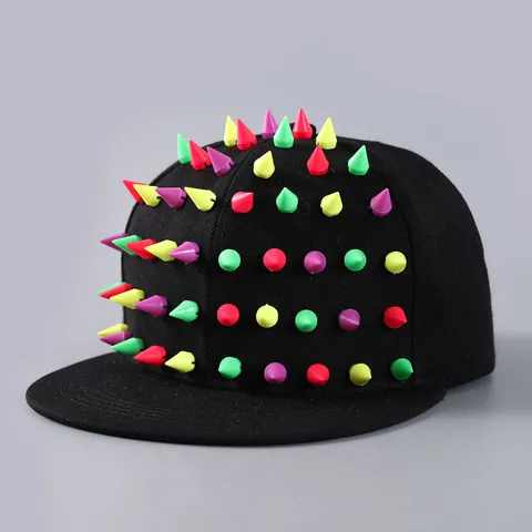 Punk Studded Baseball Cap Streetwear Snapback Hat For Men Women Cotton Blend Rivet Hip Hop Party Flat Brim Cap Adjustable Sun Hat