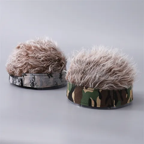 Cappello Docker da Uomo Senza Tesa Con Parrucca di Capelli Sintetici in Cotone Mimetico Streetwear Hip Hop Berretto per Festa Divertimento