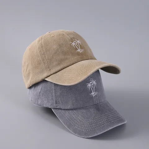 Cappello da Baseball con Ricamo a Palma Vintage in Cotone Lavato Regolabile Parasole Dad Hat per Uomo Donna