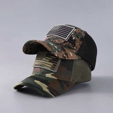 Gorra de Béisbol Táctica de Malla de Camuflaje Con Parche de Bandera de EE UU Gorra Trucker Transpirable Ajustable Para Hombres Mujeres
