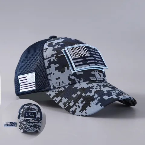 Gorra de Béisbol Táctica de Malla de Camuflaje Con Parche de Bandera de EE UU Gorra Trucker Transpirable Ajustable Para Hombres Mujeres